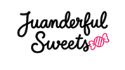 Logo for 'Juanderful Sweets' with a pink candy icon on a white background