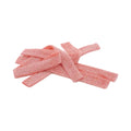 Pink gummy candy strips on a white background